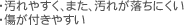 ・汚れやすく、また、汚れが落ちにくい・傷が付きやすい