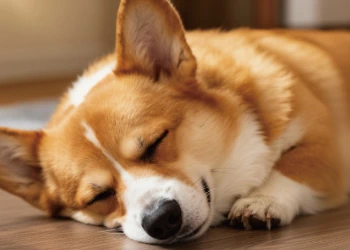 カーペットで眠る犬